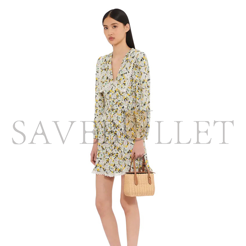 MIU MIU WICKER AND LEATHER HANDBAG 5BA222 (19*14.5*9.5cm)